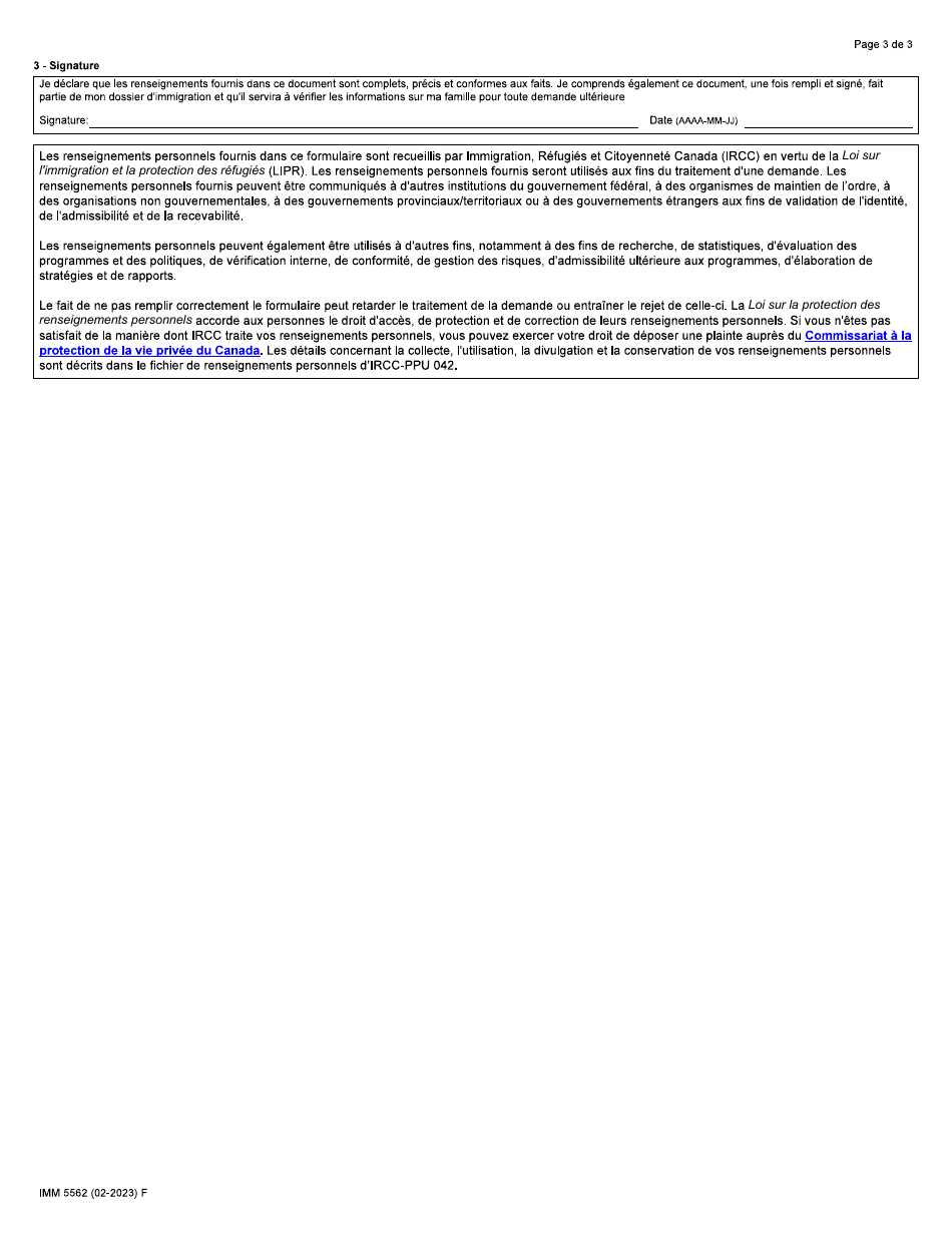 Forme IMM5562 Renseignements Supplementaires - Liste DES Voyages - Canada (French), Page 3