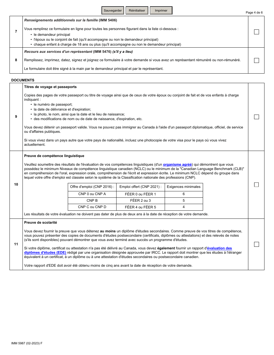 Forme Imm5987 Download Fillable Pdf Liste De Controle Des Documents Programme Pilote D 9005