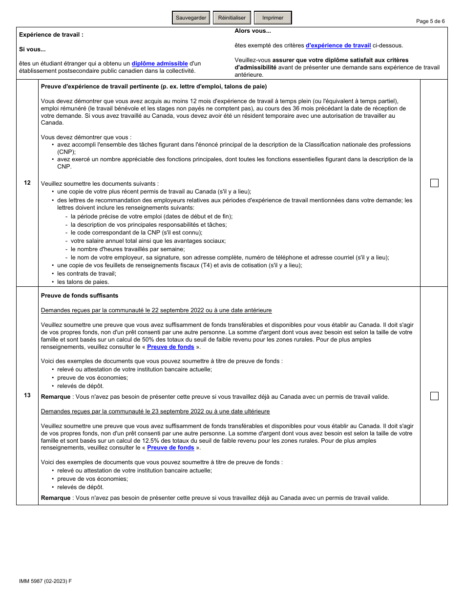 Forme IMM5987 Liste De Controle DES Documents - Programme Pilote Dimmigration Dans Les Communautes Rurales Et Du Nord - Canada (French), Page 5