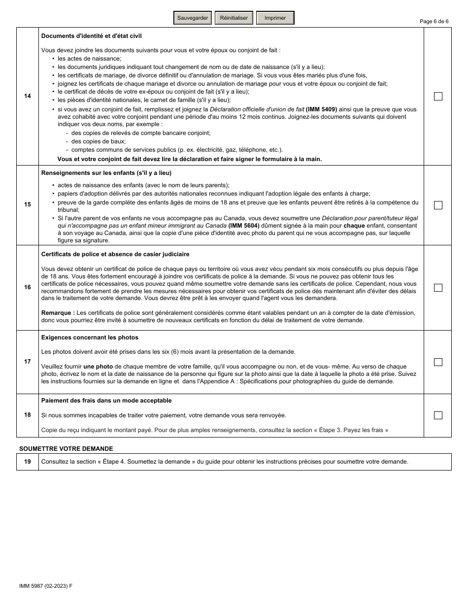 Forme IMM5987 Liste De Controle DES Documents - Programme Pilote Dimmigration Dans Les Communautes Rurales Et Du Nord - Canada (French), Page 6