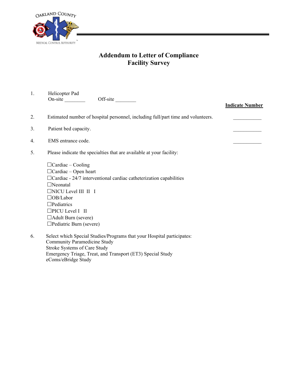 Medical Control Hospital Letter of Compliance - Oakland County, Michigan, Page 3