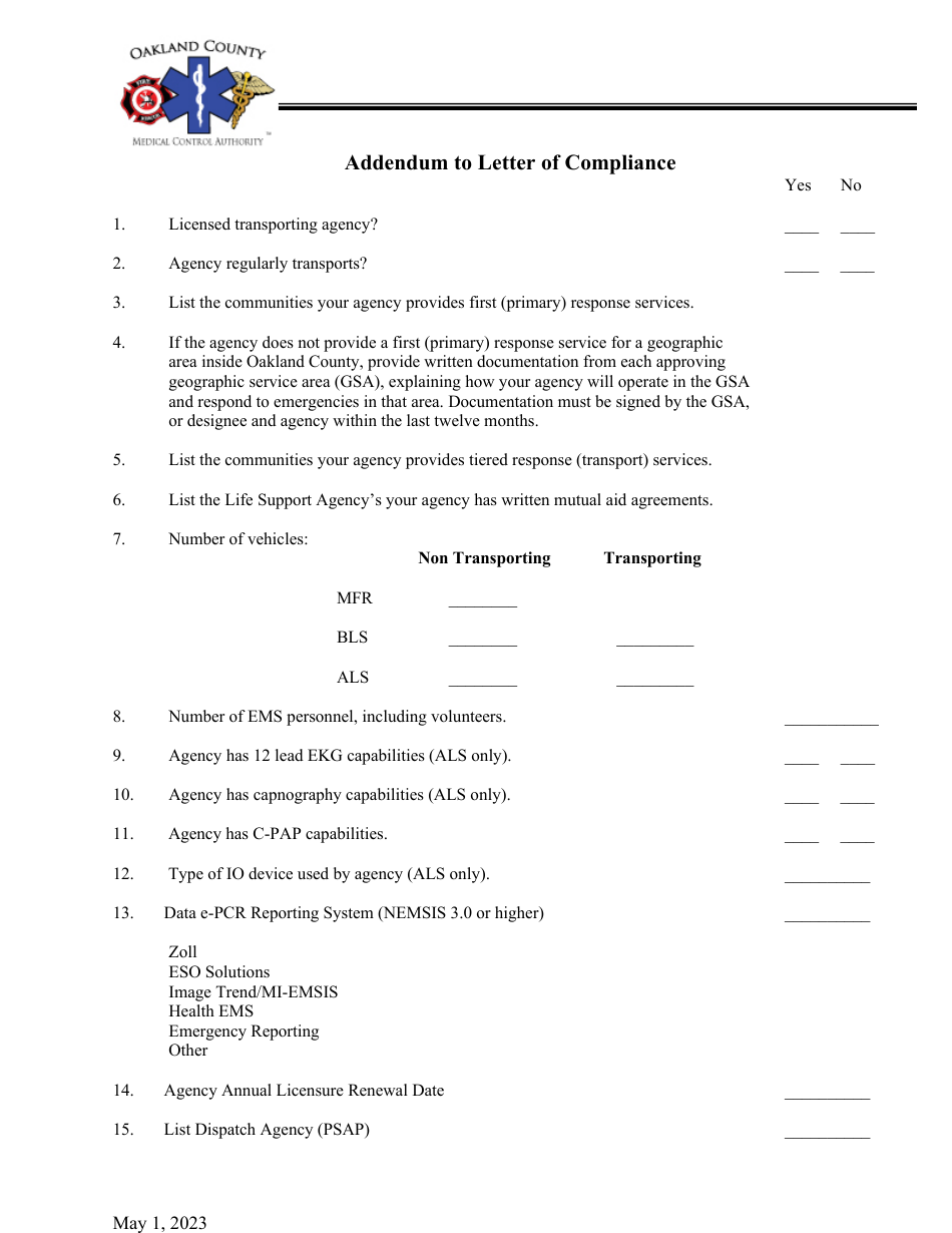 Life Support Agency Letter of Compliance 8-1.1 - Oakland County, Michigan, Page 3