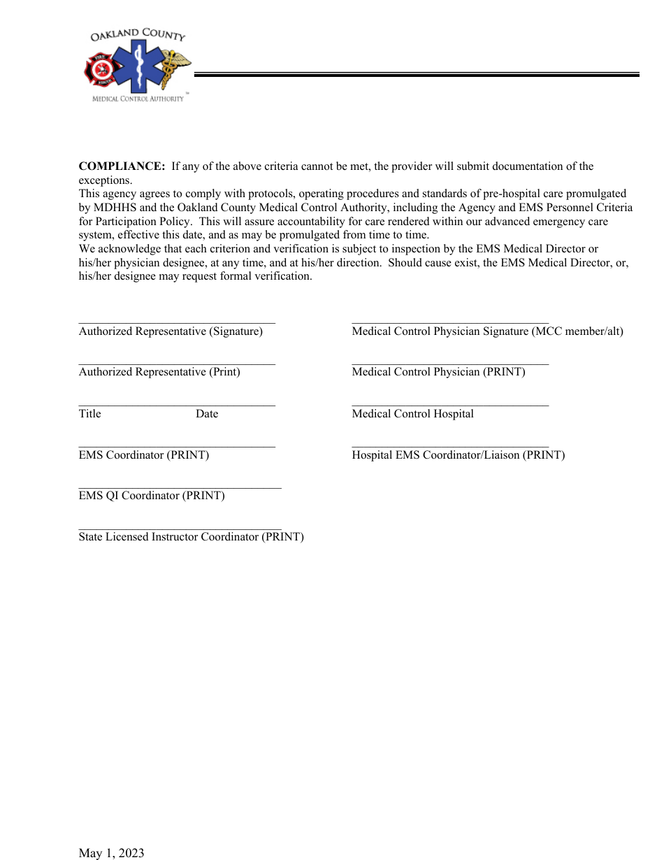 Life Support Agency Letter of Compliance 8-1.1 - Oakland County, Michigan, Page 6