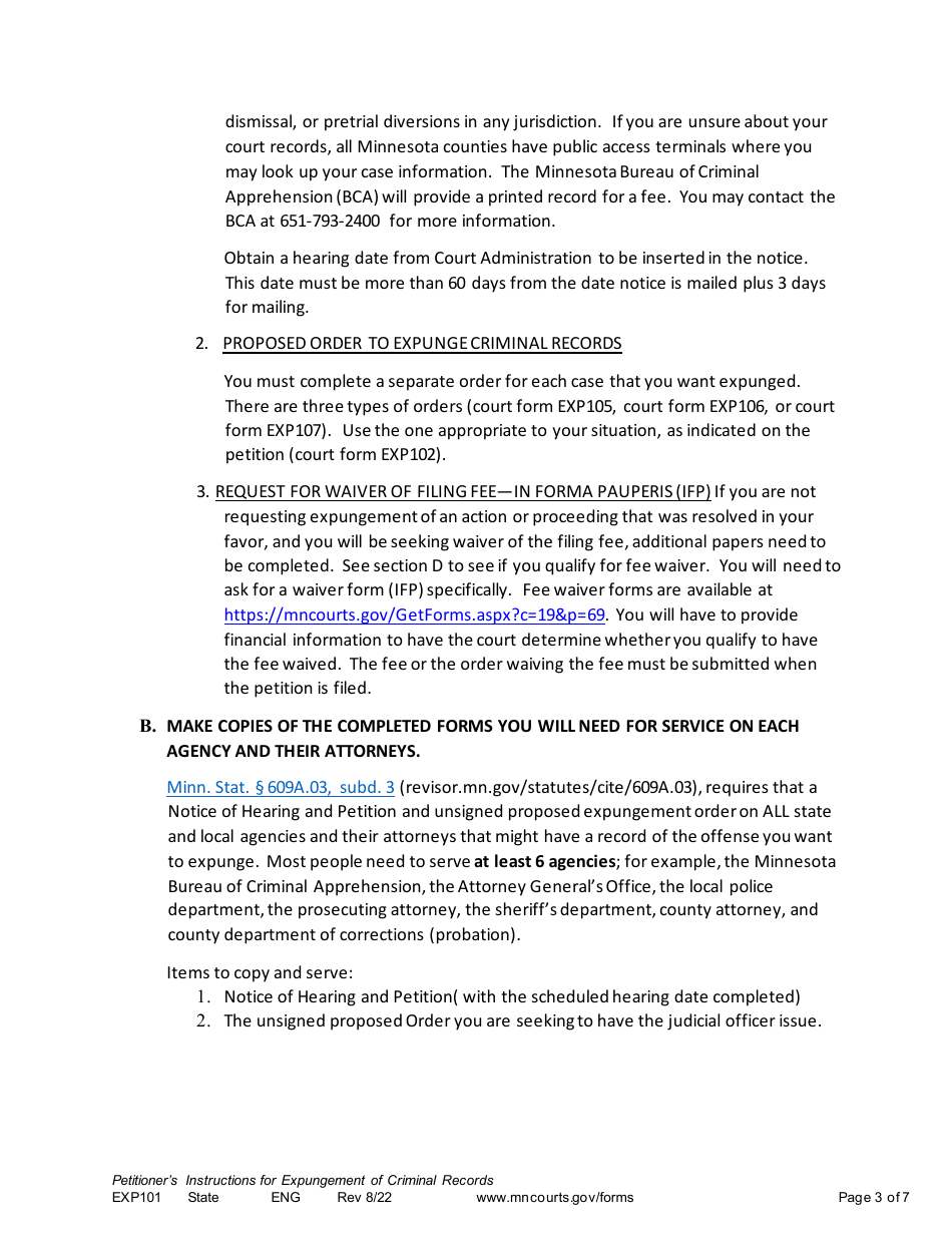 Form EXP101 Petitioners Instructions for Expungement (Sealing) of Criminal Records - Minnesota, Page 3