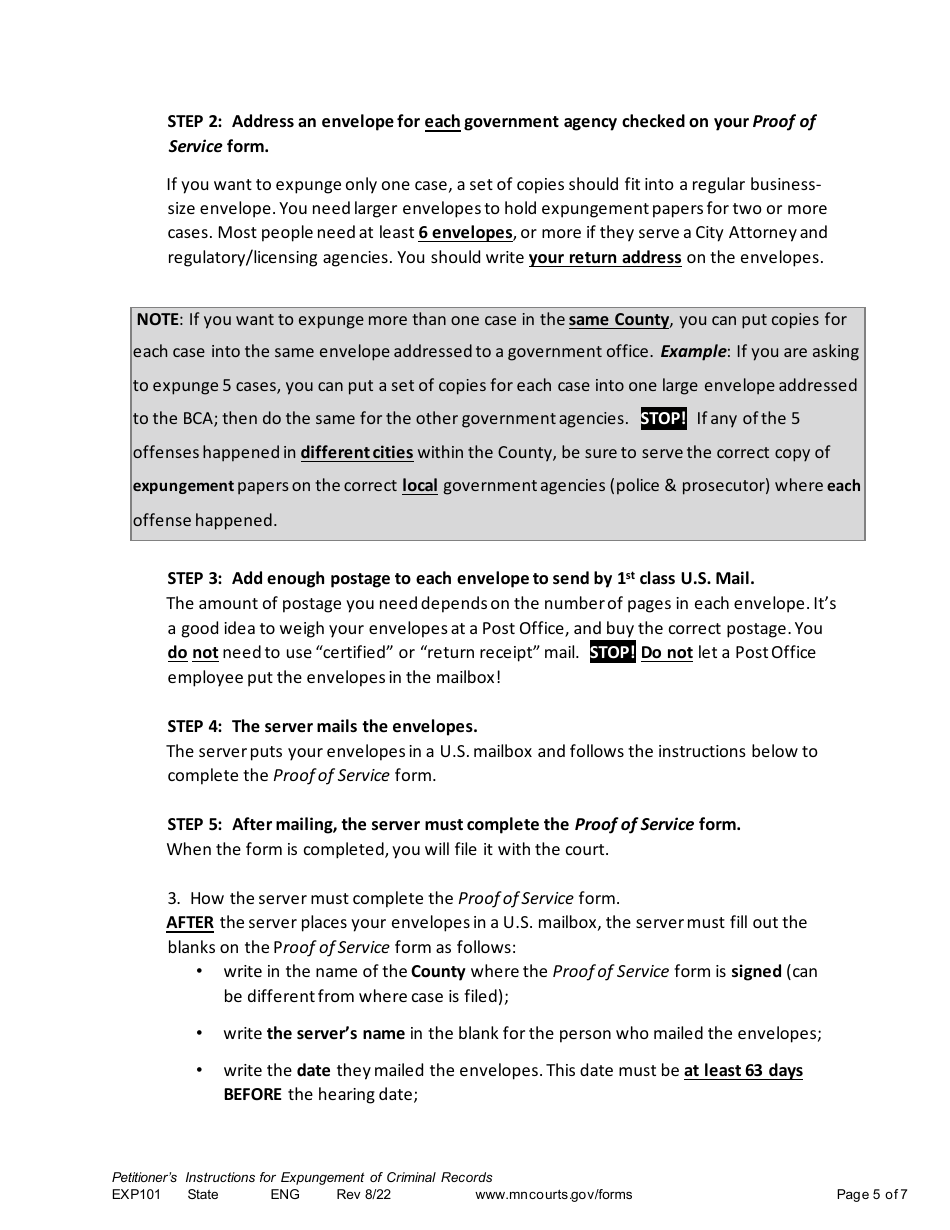 Form EXP101 Petitioners Instructions for Expungement (Sealing) of Criminal Records - Minnesota, Page 5