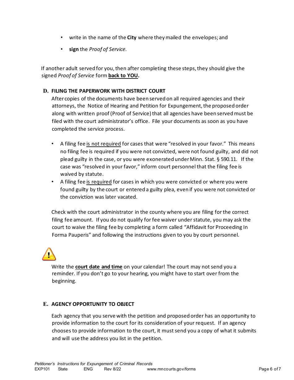 Form EXP101 Petitioners Instructions for Expungement (Sealing) of Criminal Records - Minnesota, Page 6