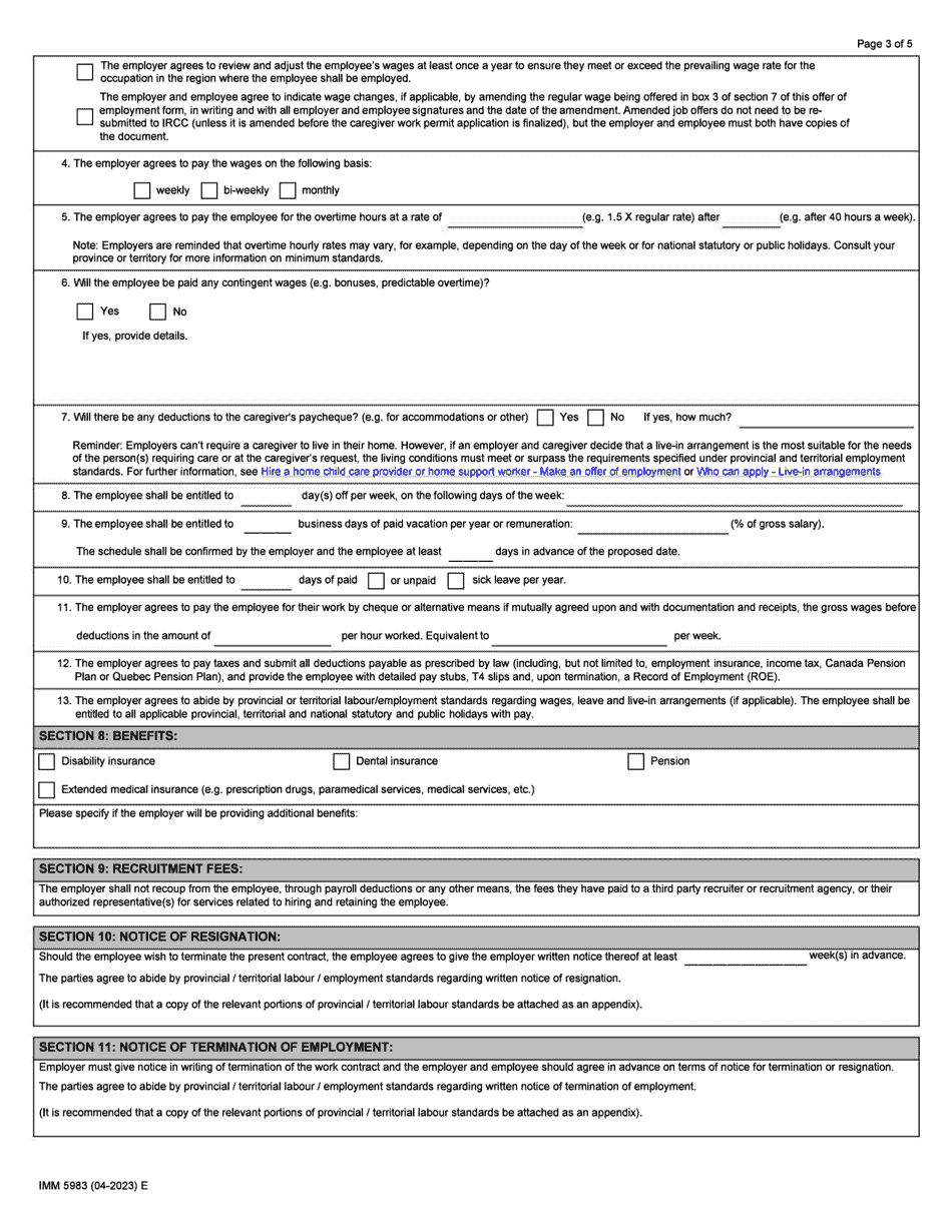 Form IMM5983 Download Fillable PDF Offer of Employment Home Child Care ...