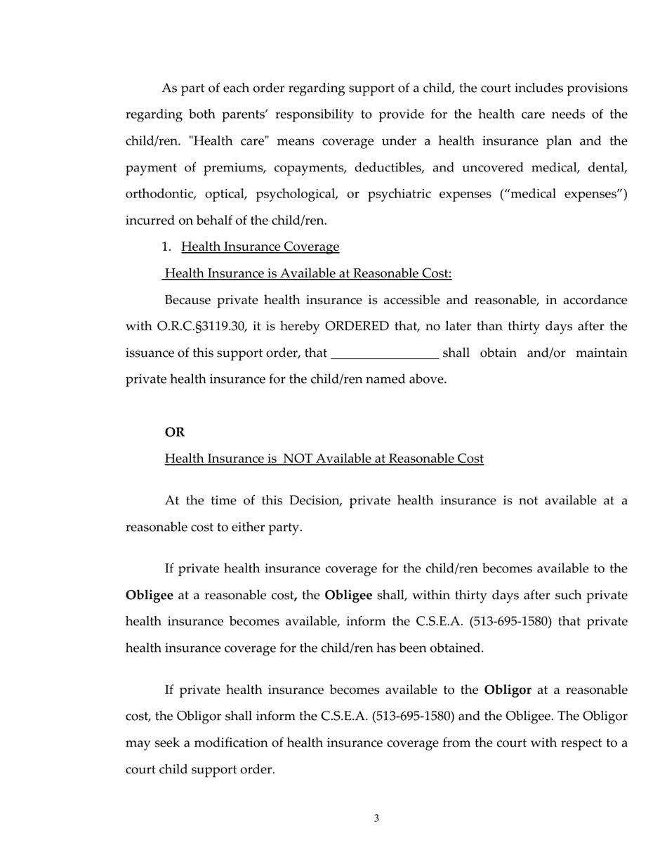 Child Support Order - Warren County, Ohio, Page 3