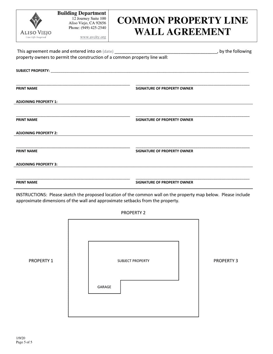 Common Property Line Wall Agreement - City of Aliso Viejo, California, Page 5