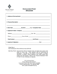 Document preview: Encroachment Permit Application - City of Aliso Viejo, California