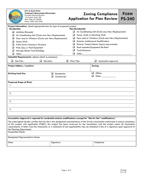 Form PS-240  Printable Pdf