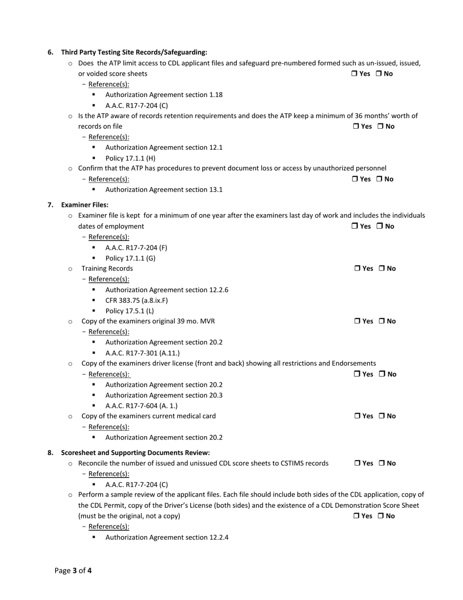 Form 34-6003 Mvd Compliance Program Cdle Provider Inspection Checklist - Arizona, Page 3