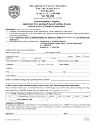 Document preview: Form OUT-003 Application for a Previously Issued Lifetime License - Upgrade, Change of Address, or Replacement - Virginia