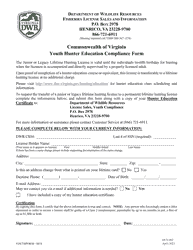 Document preview: Form OUT-002 Youth Hunter Education Compliance Form - Virginia