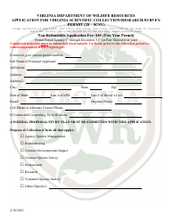 Document preview: Application for Virginia Scientific Collection/Research/Survey Permit (28 - Scsv) - Virginia