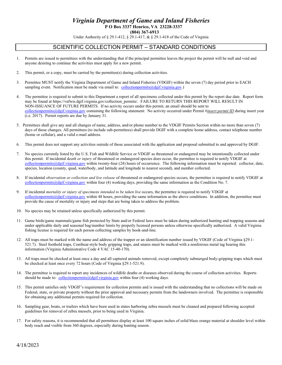 Application for Virginia Scientific Collection / Research / Survey Permit (28 - Scsv) - Virginia, Page 5