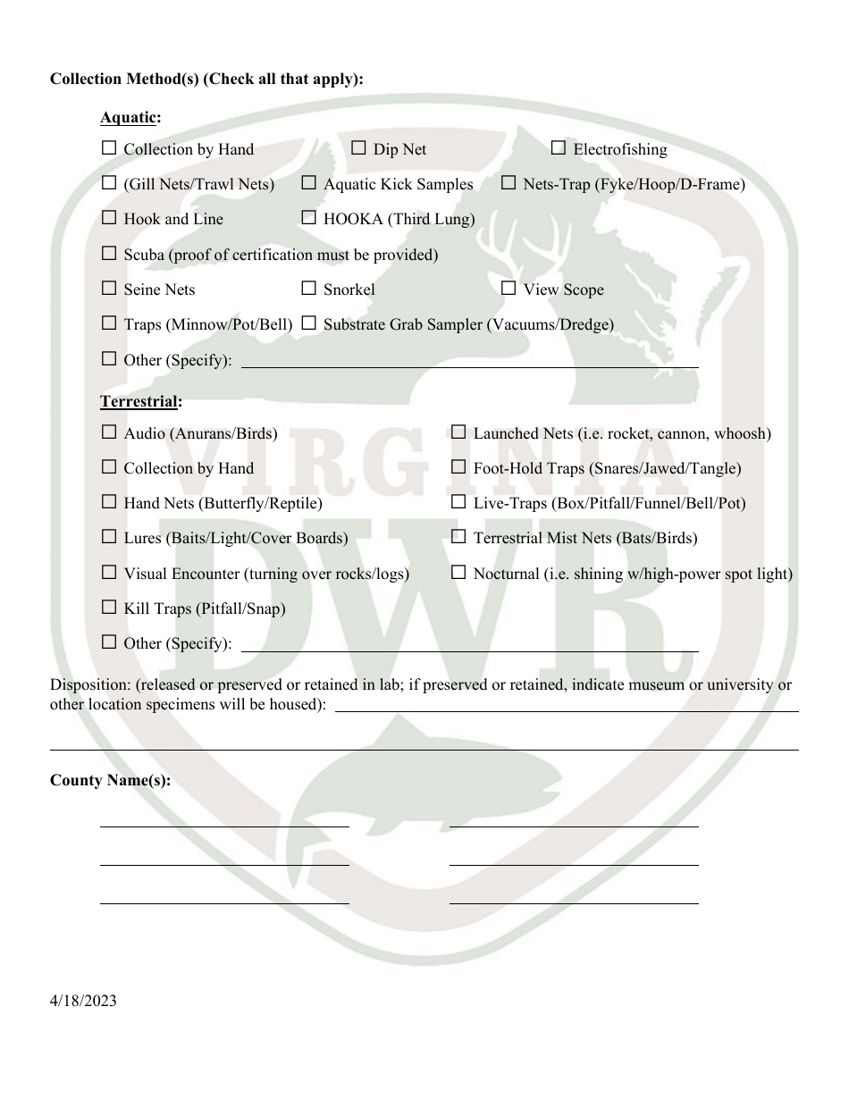 Application for Virginia Threatened  Endangered Species Colle Collection / Research / Survey Permit - Virginia, Page 3
