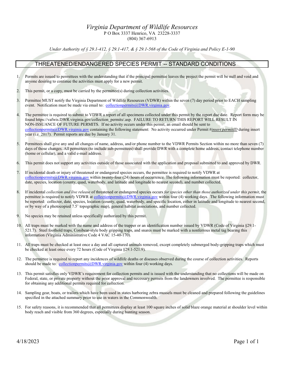 Application for Virginia Threatened  Endangered Species Colle Collection / Research / Survey Permit - Virginia, Page 5