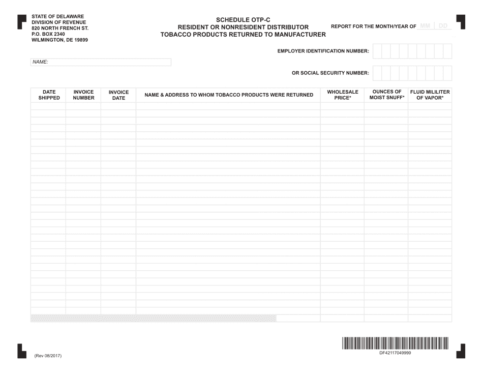 Form TP-1 Wholesale Dealers Monthly Report of Other Tobacco Products - Delaware, Page 4