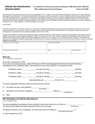 Document preview: Form HUD-303 Refunds Due Manufacturer (Unused Labels)