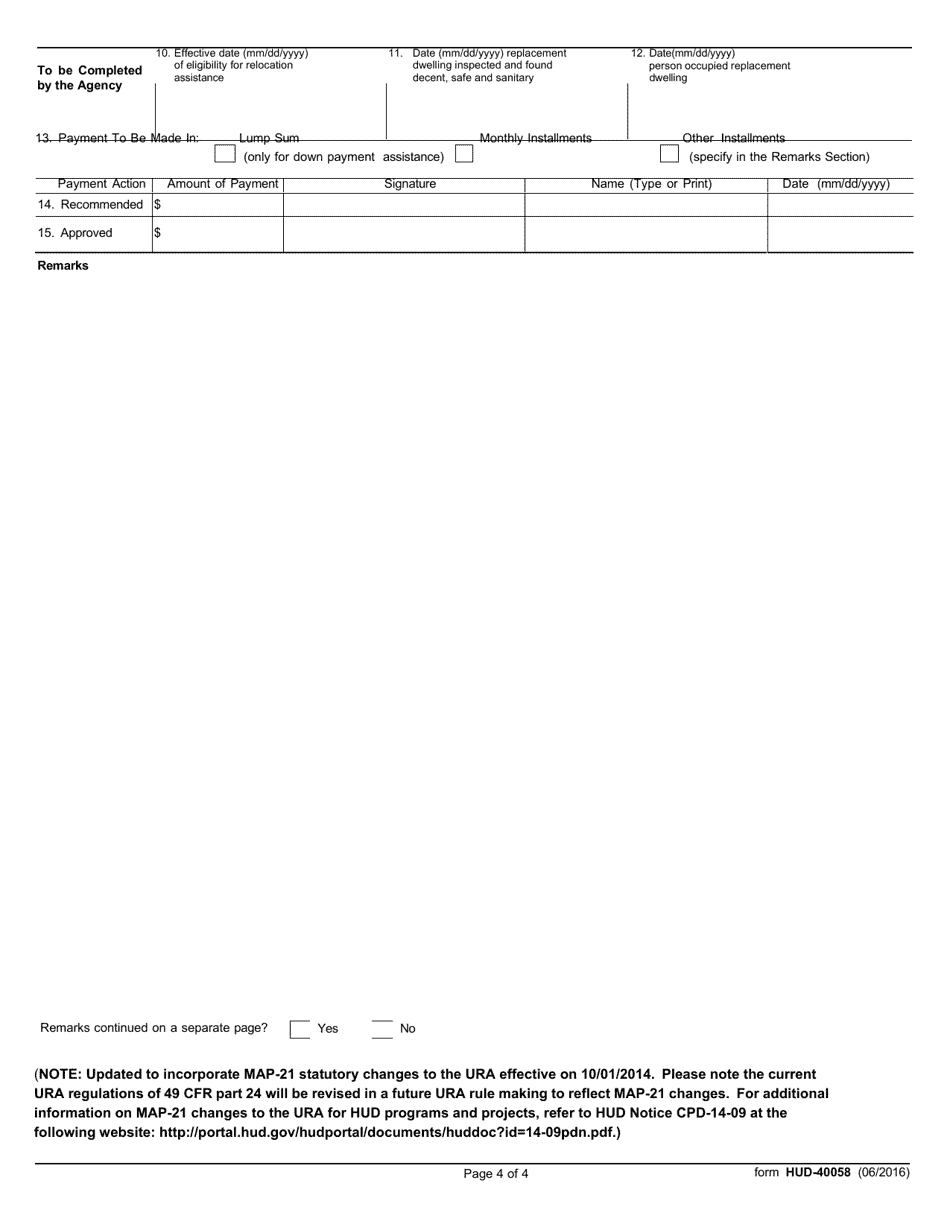 Form HUD-40058 Claim for Rental Assistance or Downpayment Assistance, Page 4