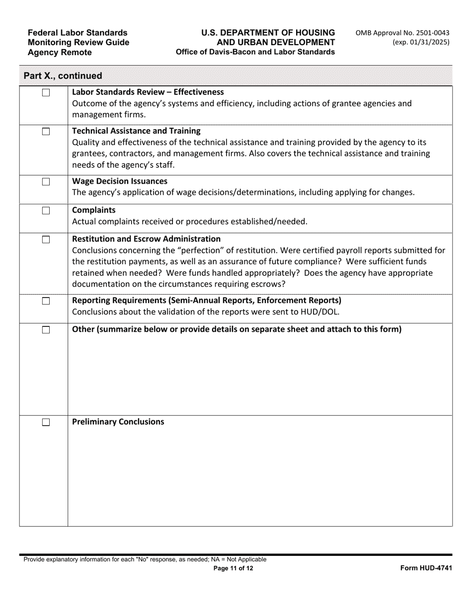 Form HUD-4741 Federal Labor Standards Monitoring Review Guide Agency on-Site, Page 11