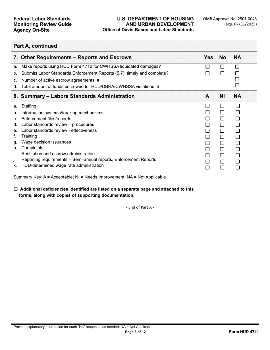 Form HUD-4741 Federal Labor Standards Monitoring Review Guide Agency on-Site, Page 3