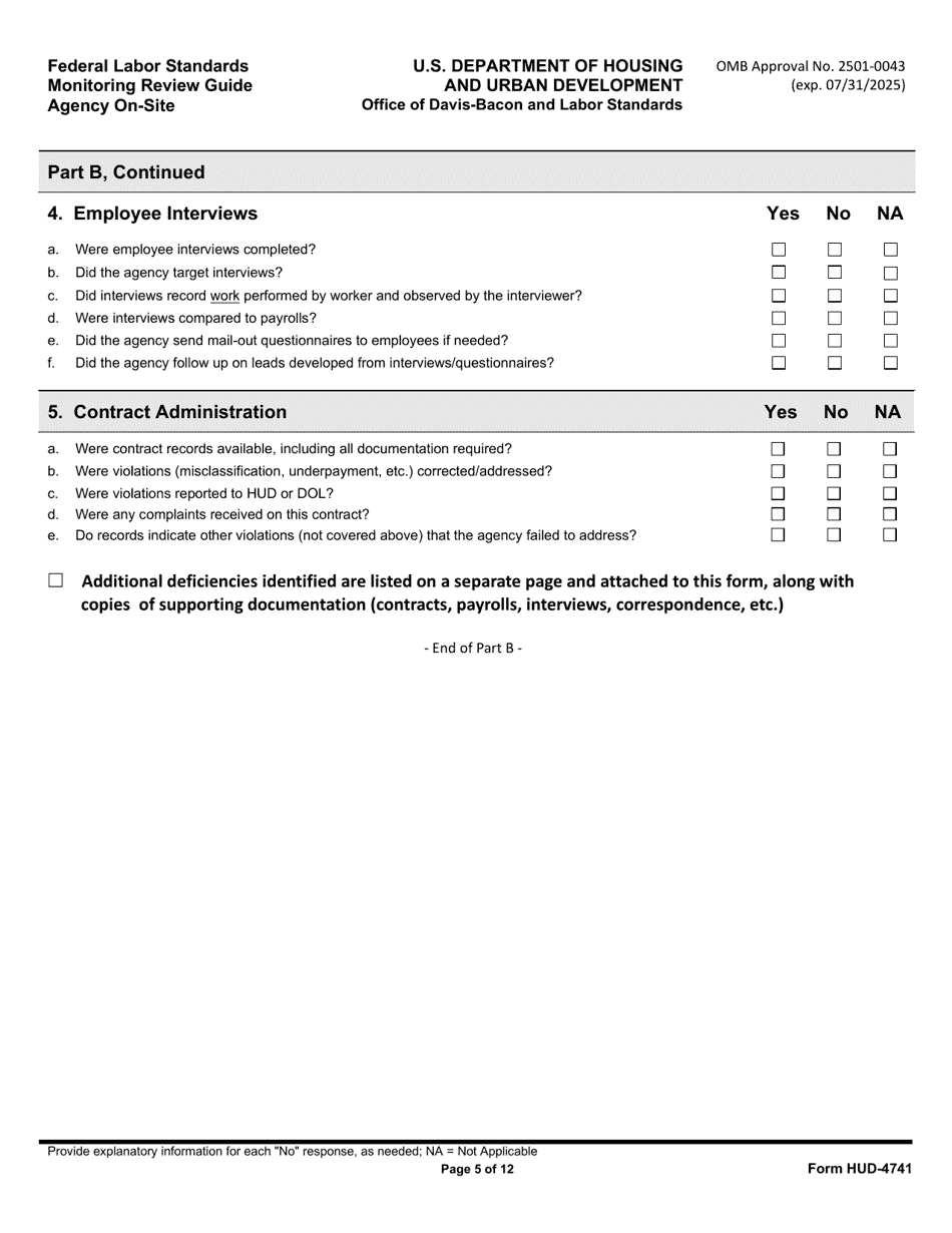 Form HUD-4741 Federal Labor Standards Monitoring Review Guide Agency on-Site, Page 5