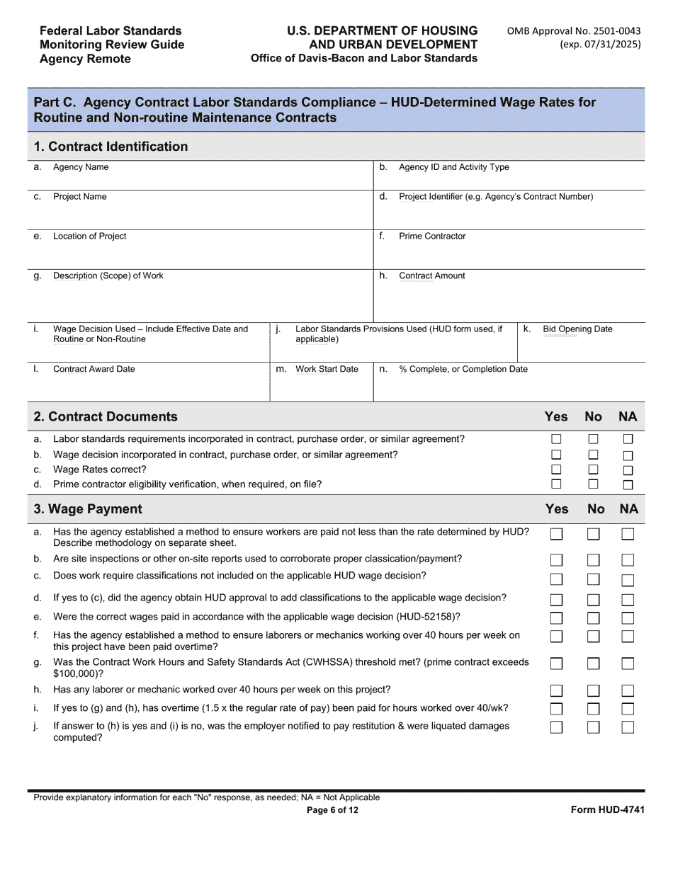 Form HUD-4741 Federal Labor Standards Monitoring Review Guide Agency on-Site, Page 6