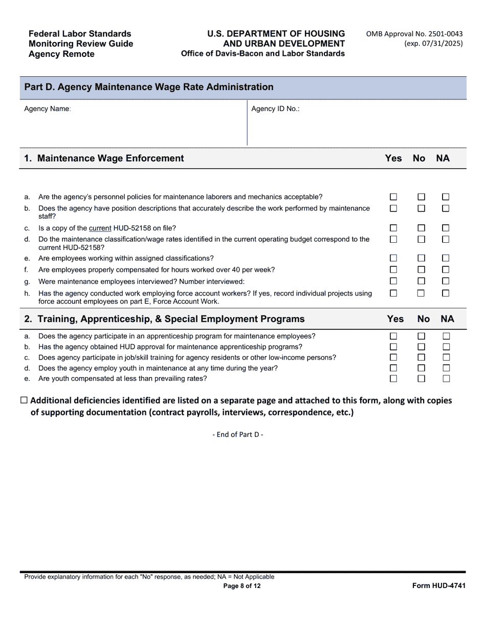 Form HUD-4741 Federal Labor Standards Monitoring Review Guide Agency on-Site, Page 8