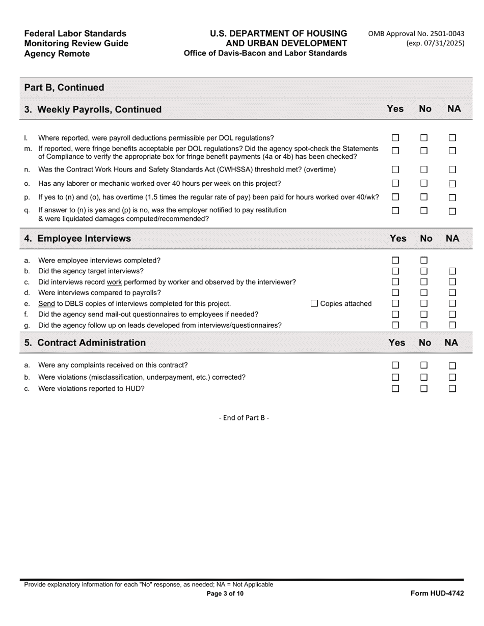 Form HUD-4742 Federal Labor Standards Monitoring Review Guide Agency Remote, Page 3
