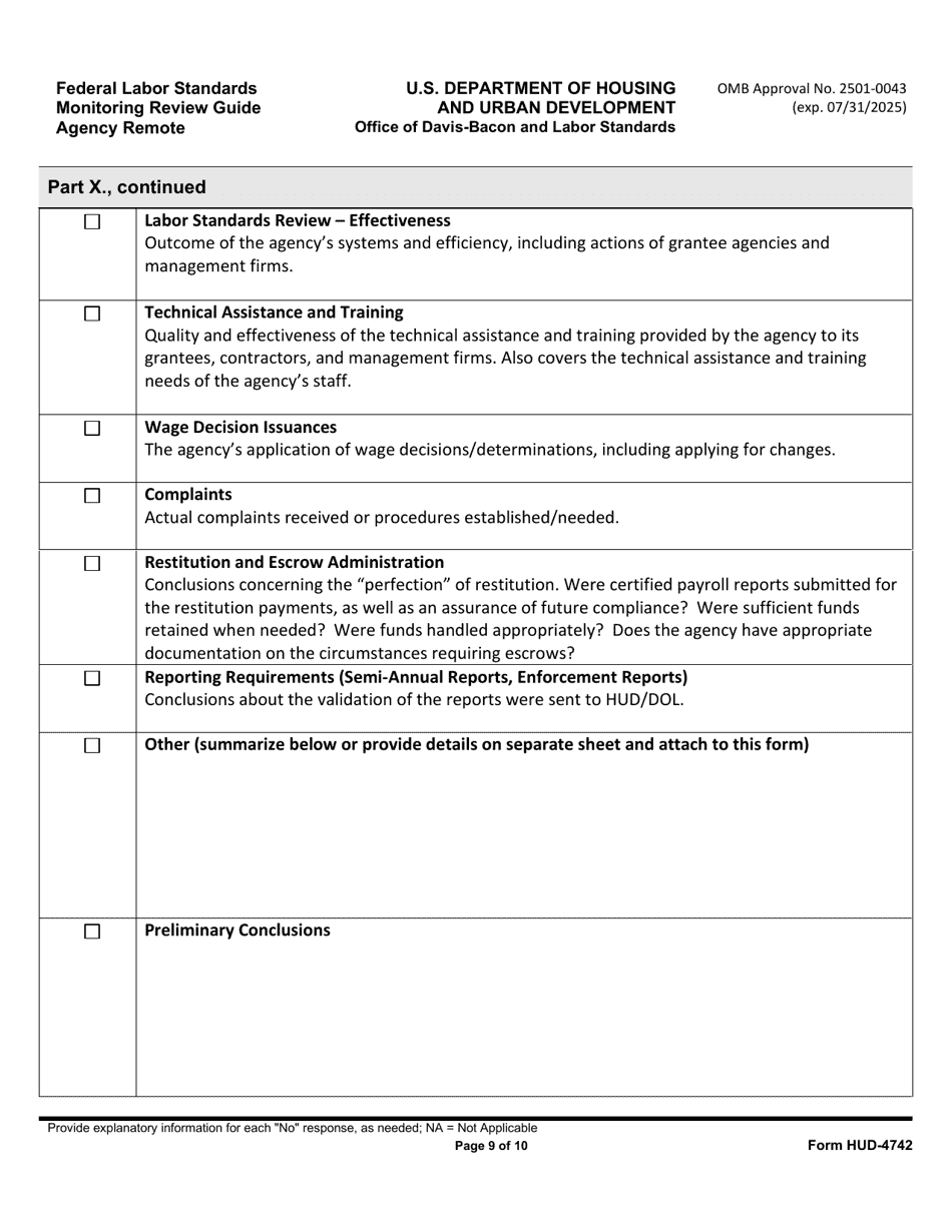 Form HUD-4742 Federal Labor Standards Monitoring Review Guide Agency Remote, Page 9