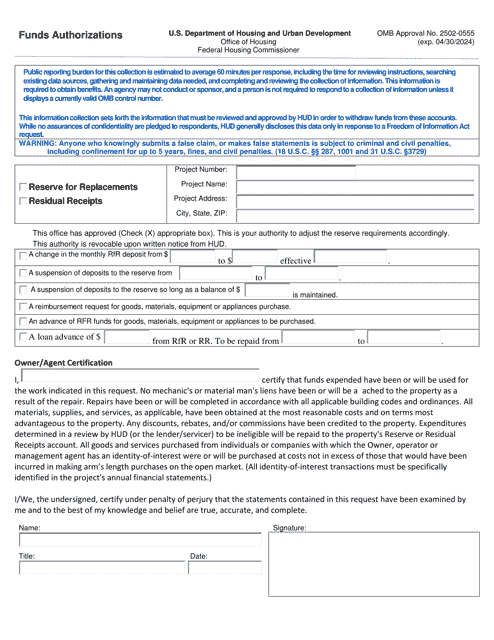 Form HUD-9250 Funds Authorizations