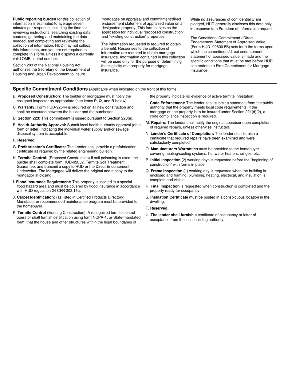 Form HUD-92800.5B Download Fillable PDF Or Fill Online Conditional ...