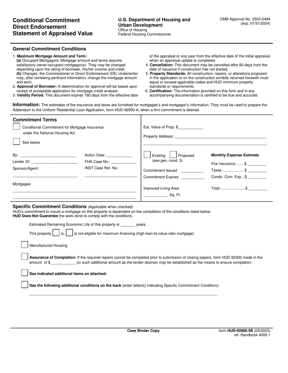 Form HUD-92800.5B Conditional Commitment Direct Endorsement Statement of Appraised Value, Page 3