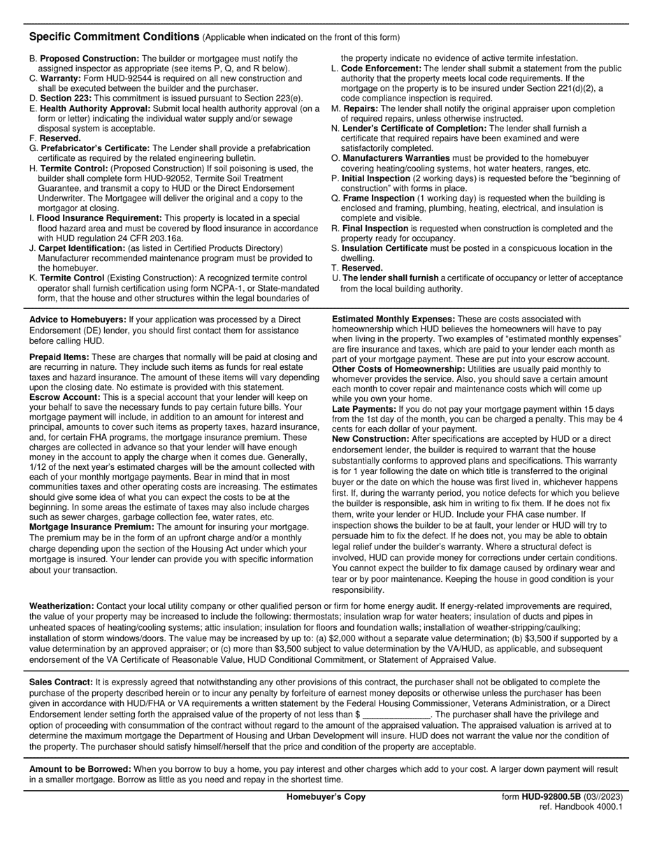 Form HUD-92800.5B Download Fillable PDF Or Fill Online Conditional ...