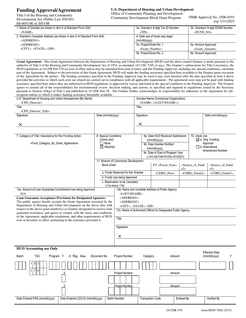 Form HUD-7082 Funding Approval / Agreement, Page 1