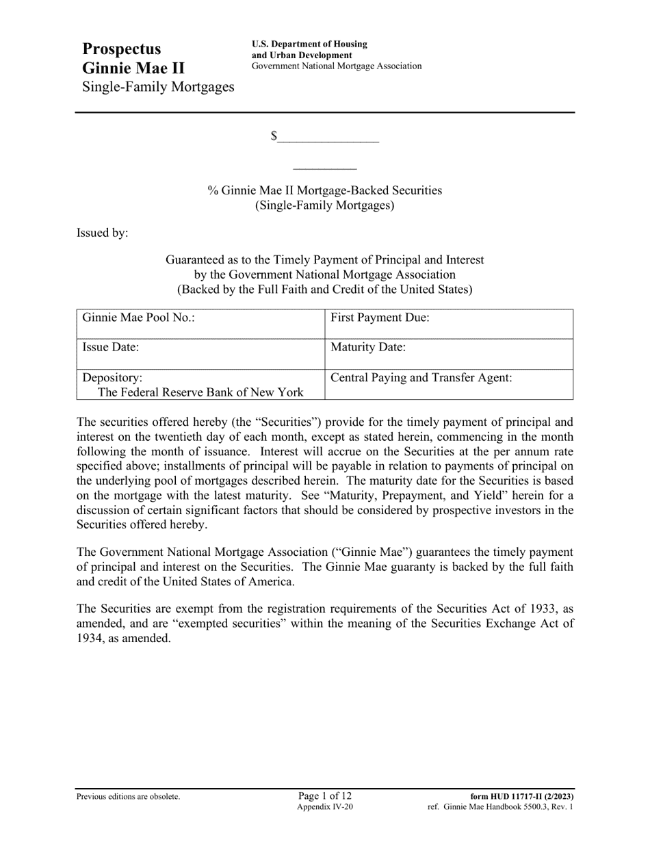 Form HUD-11717-II Appendix IV-20 Prospectus Ginnie Mae II Single-Family Mortgages, Page 1