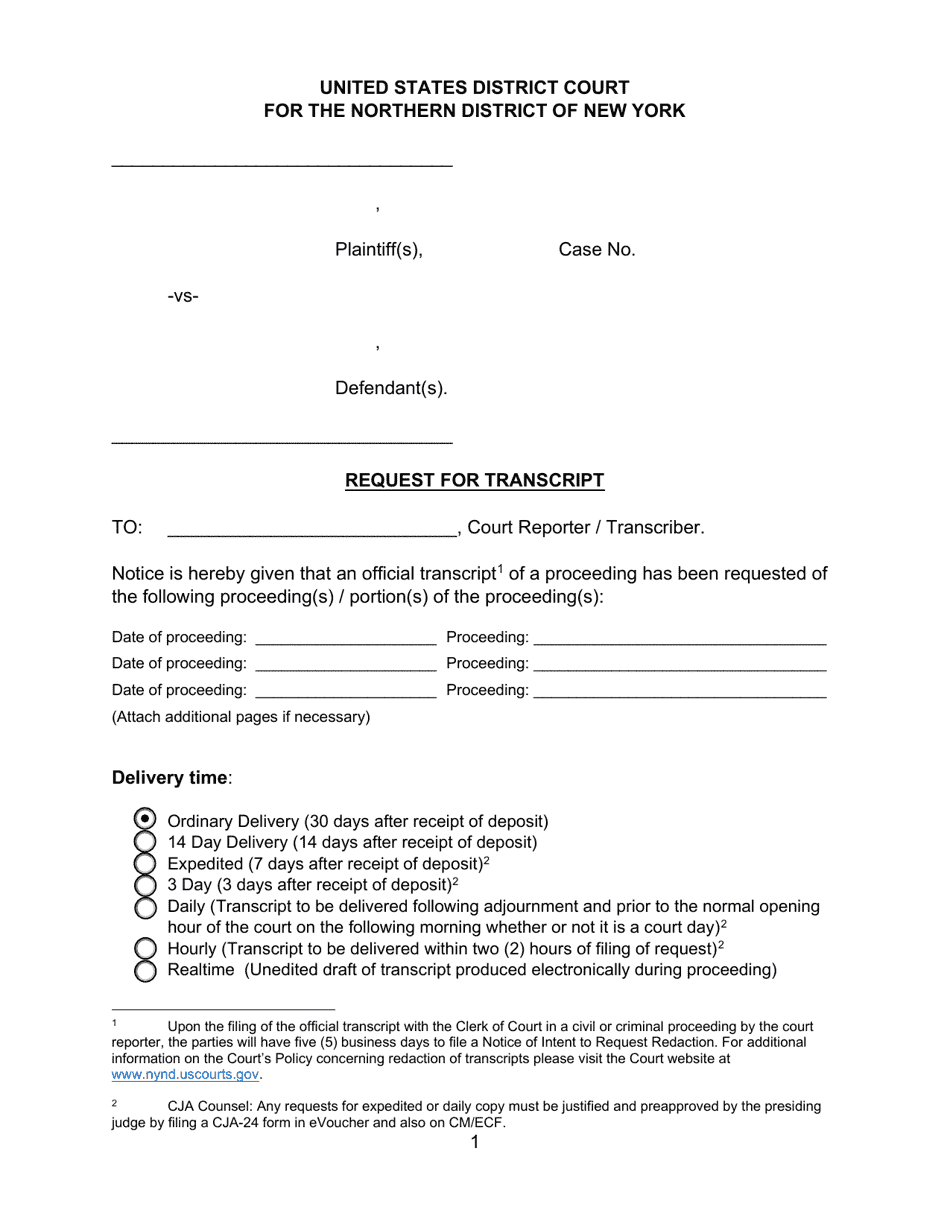 Request for Transcript - New York, Page 1