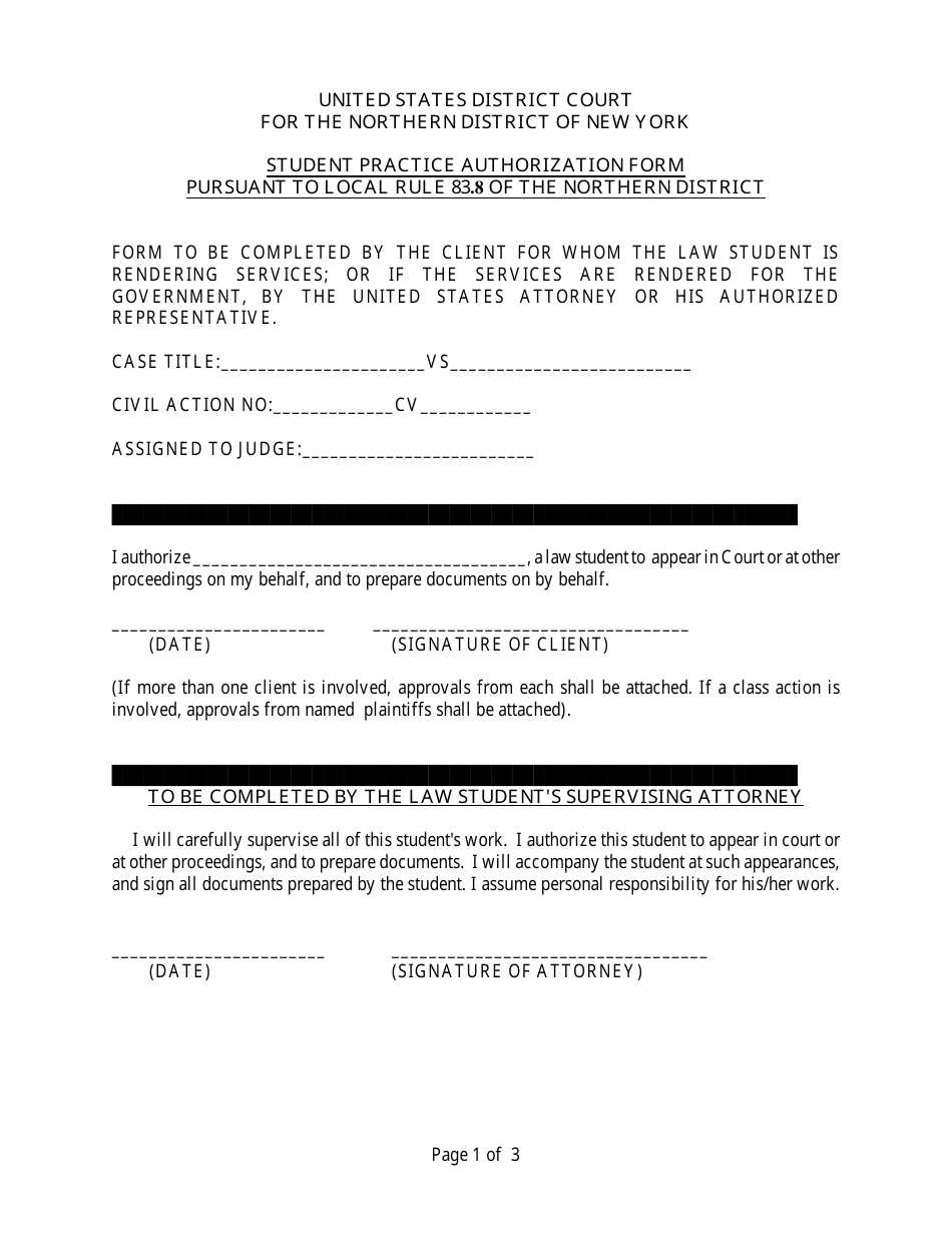 Student Practice Authorization Form - New York, Page 1