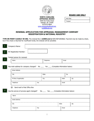 Document preview: Renewal Application for Appraisal Management Company Registration & National Registry - North Carolina