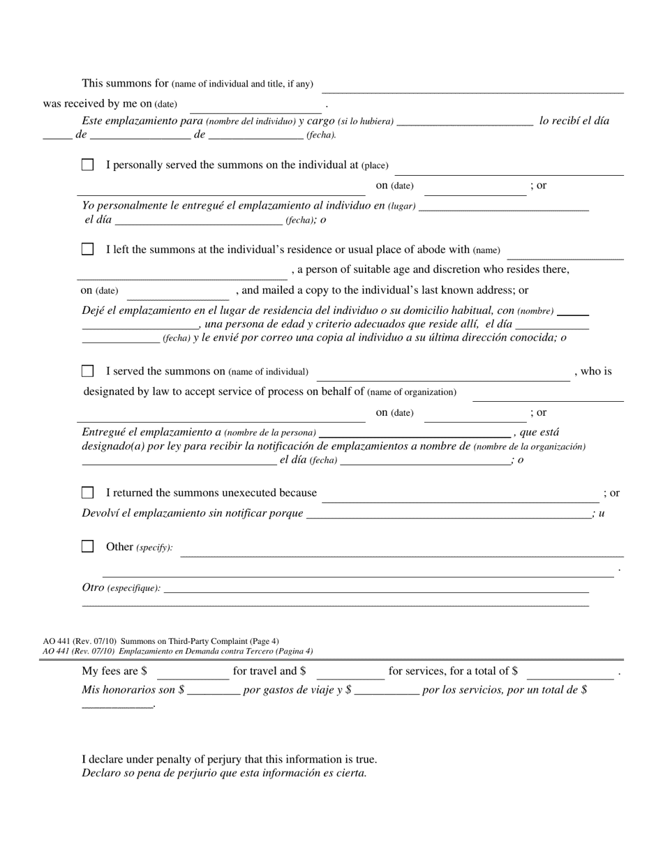 Form AO441 Summons on Third-Party Complaint - New York (English / Spanish), Page 3