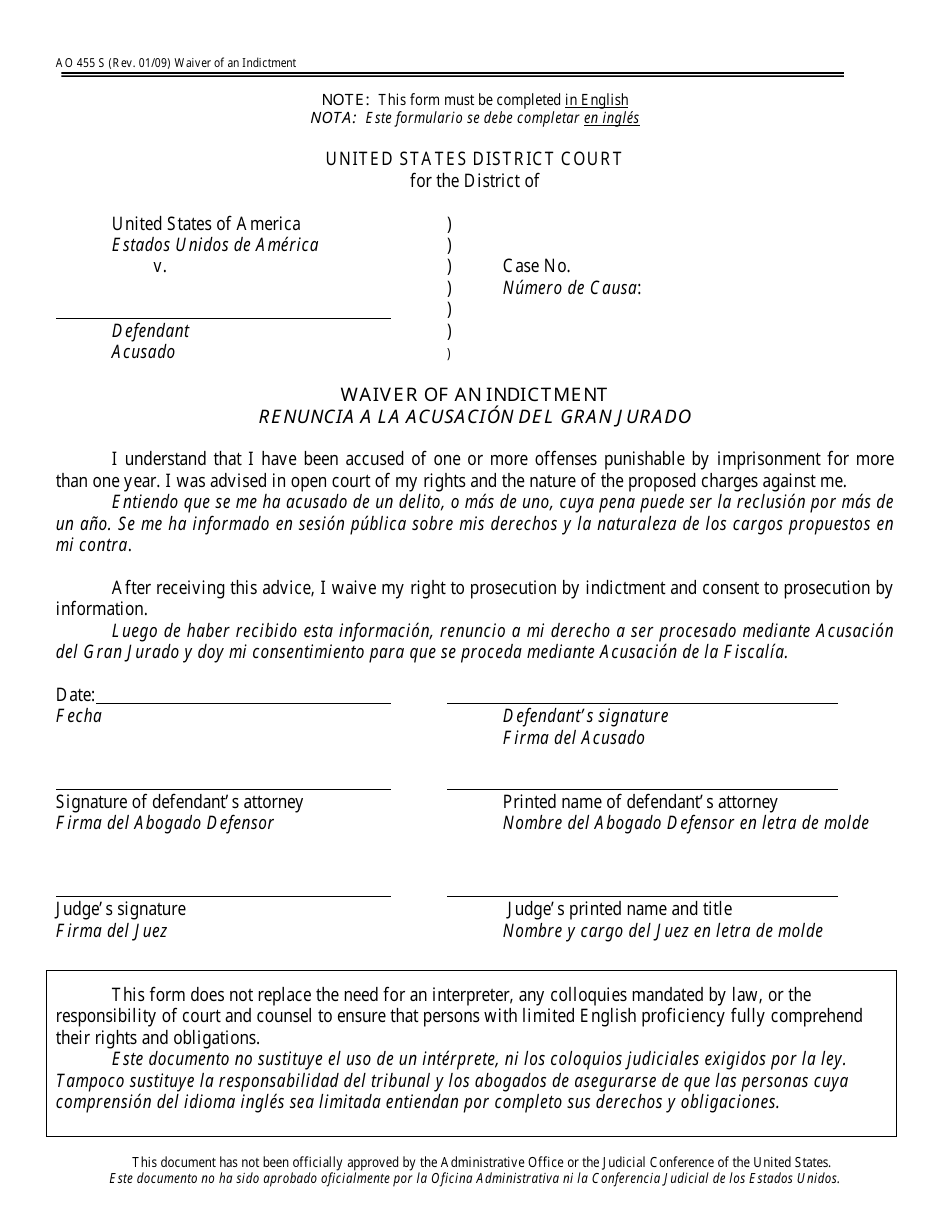 Form AO455 S - Fill Out, Sign Online and Download Fillable PDF, New ...