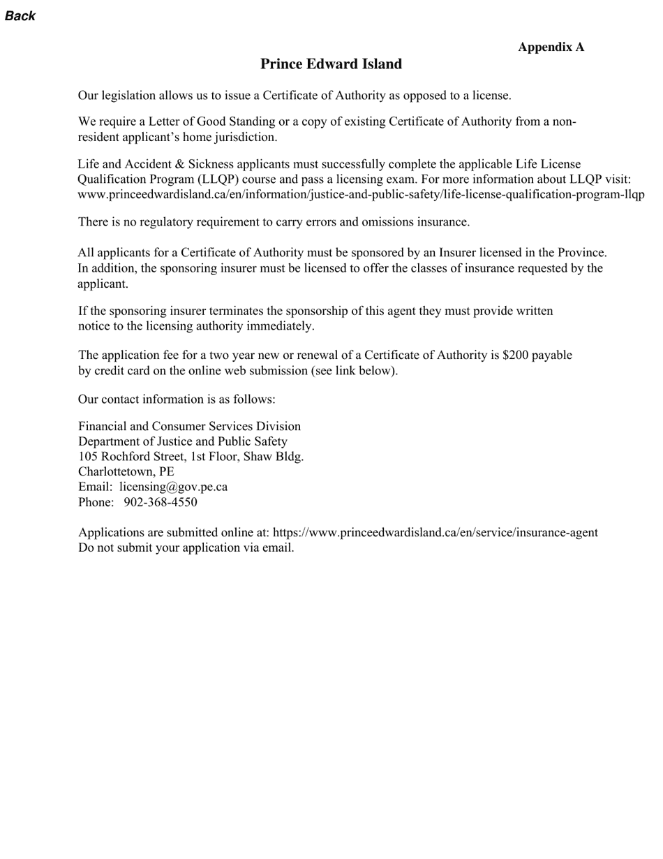 Application for New Life and Accident and Sickness Agent Certificate of Authority - Prince Edward Island, Canada, Page 5