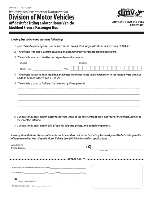 Form DMV-215-A  Printable Pdf
