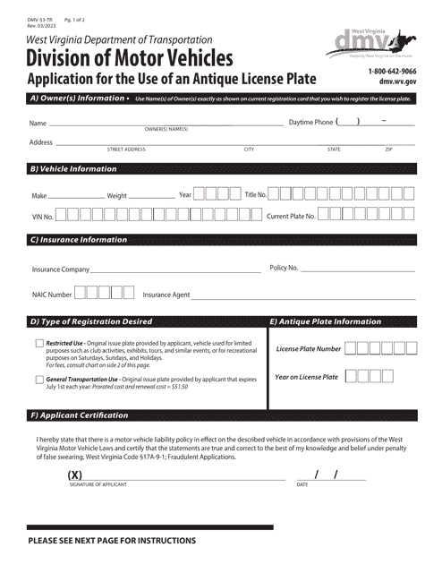 Form DMV-53-TR  Printable Pdf