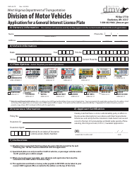Document preview: Form DMV-46-TR Application for a General Interest License Plate - West Virginia