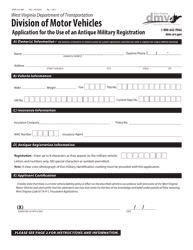 Document preview: Form DMV-54-AM Application for the Use of an Antique Military Registration - West Virginia
