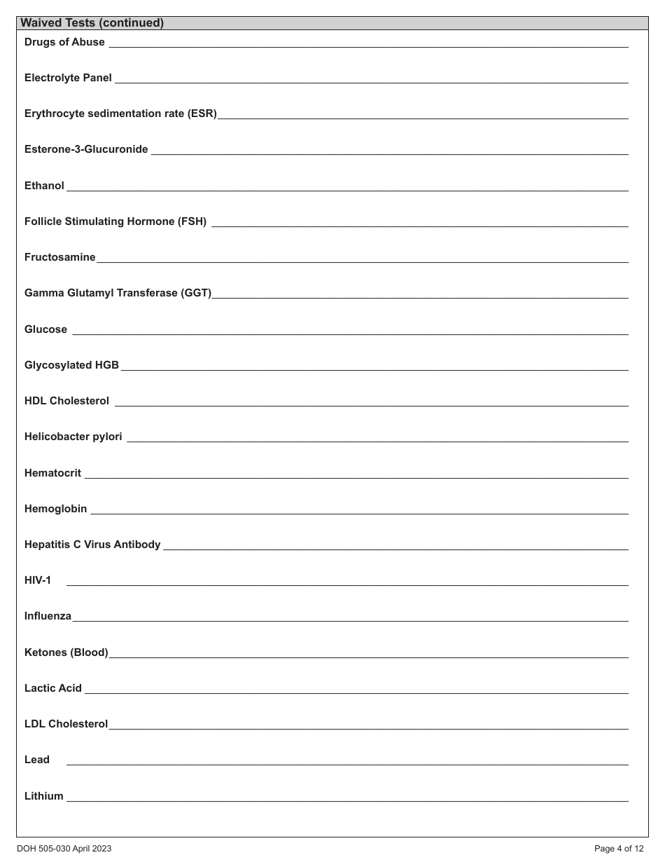 DOH Form 505-030 Categorized Medical Test Site License Application - Washington, Page 12