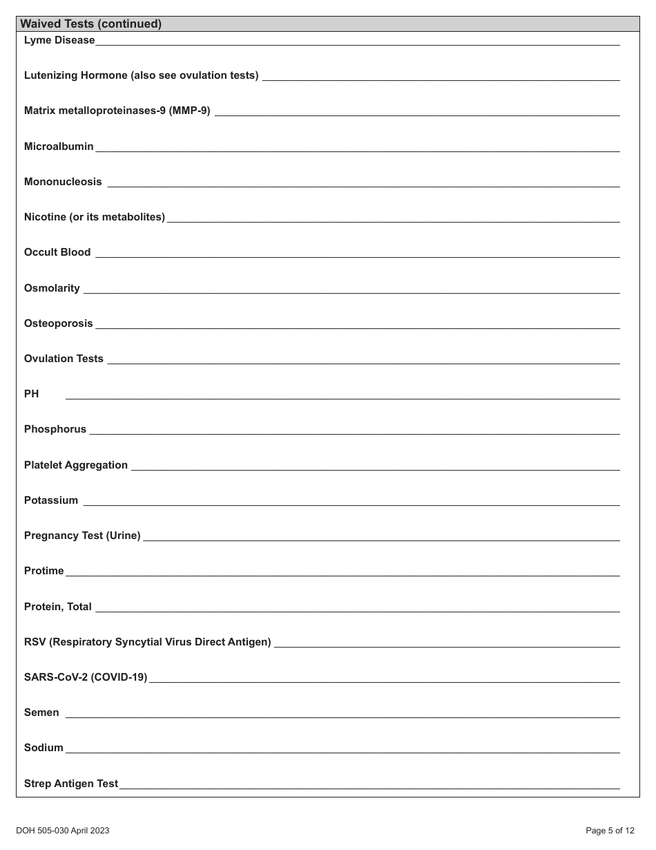 DOH Form 505-030 Categorized Medical Test Site License Application - Washington, Page 13